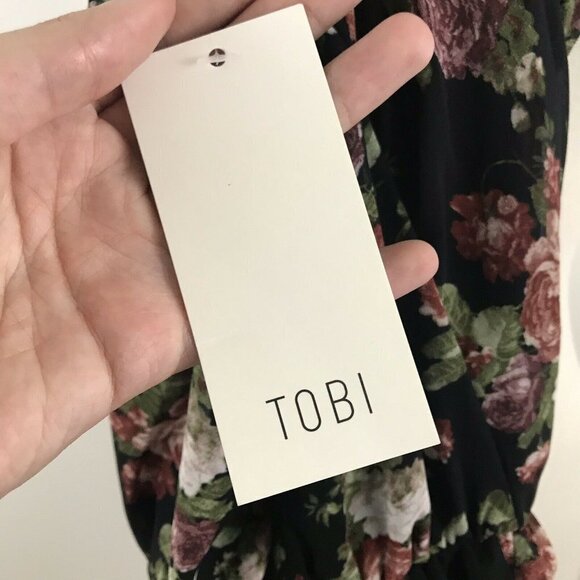 Tobi Womens Medium Jumpsuit Chiffon Floral Black Halter Neck - Picture 3 of 5